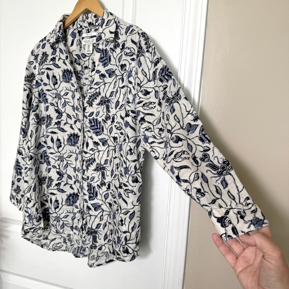Rachel Zoe 100% Linen Button Down Roll Tab Sleeves Floral Blouse Oversized Small - Picture 8 of 10
